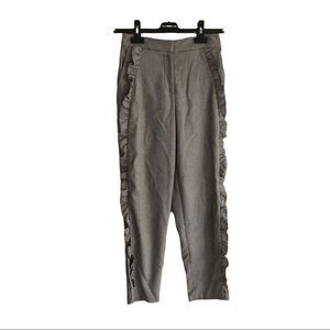 TOPSHOP houndstooth print ankle pants ruffle black white 2